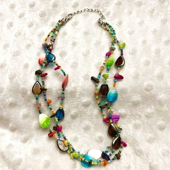 Vintage Multi-Strand, Multi-Color, Glass & Stone Beaded Choker Style Necklace - Picture 5 of 5
